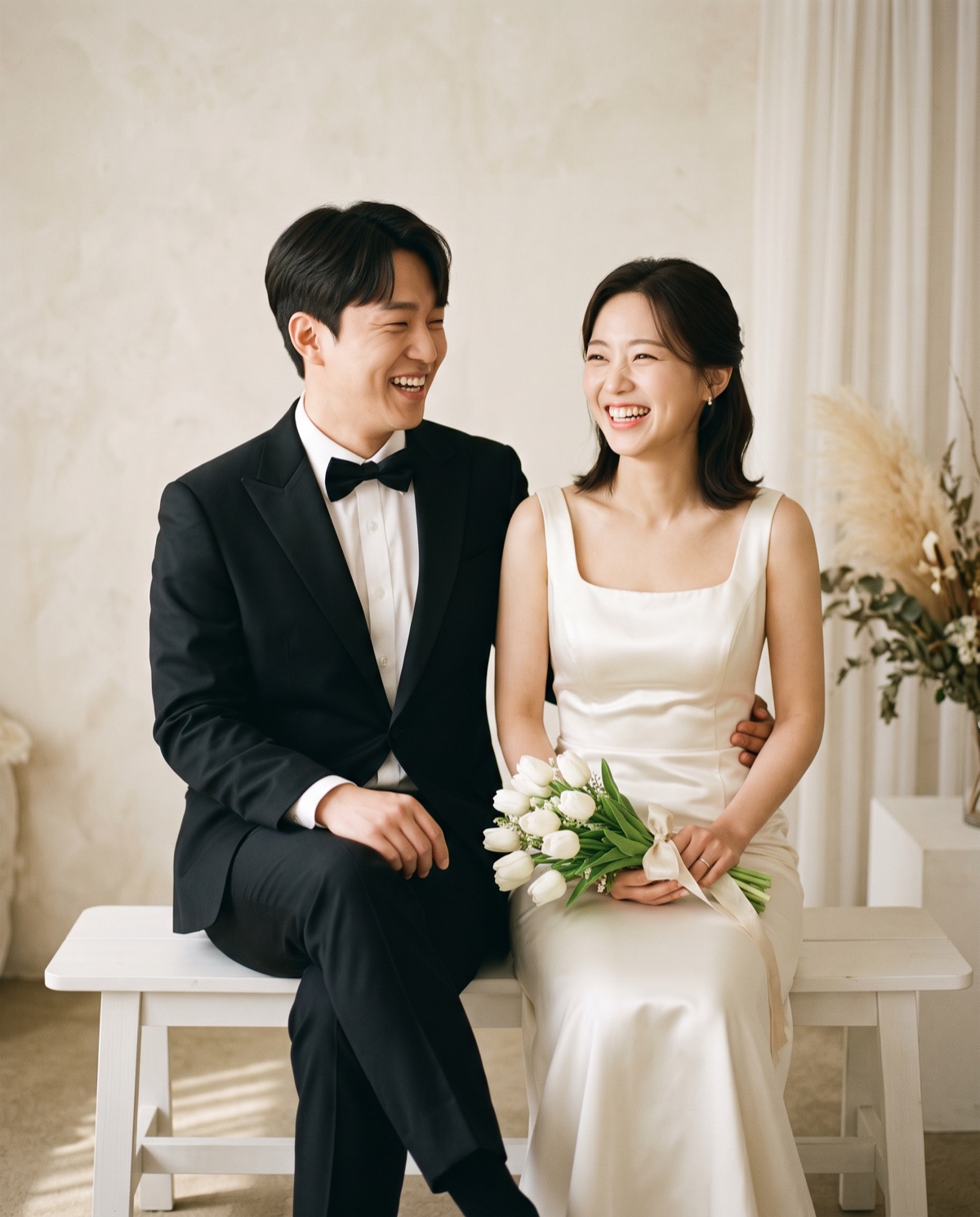 벤치에 앉아 환하게 웃는 도윤과 서연